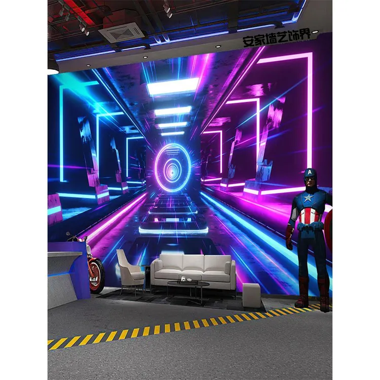 3D立体科技感发光墙纸酒吧KTV电竞舞台背景墙布视觉延伸扩大壁纸