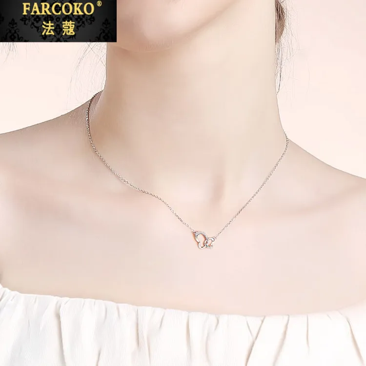 FARCOKO/法蔻轻奢双心项链女蝴蝶锁骨链礼物生日情人节送女友 