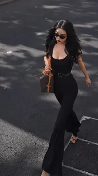 BEERUS辣妹御姐高个子美背高腰高弹力显瘦性感包臀连体吊带喇叭裤