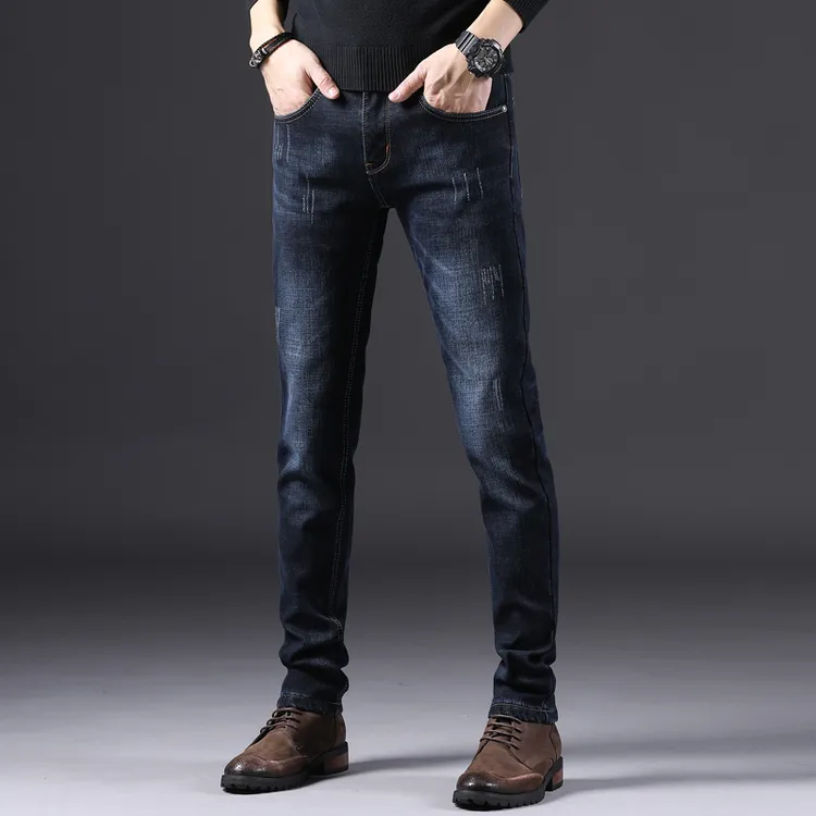 香港高端韩版蓝黑色2025秋冬款牛仔裤男潮牌弹力修身直筒男士长裤