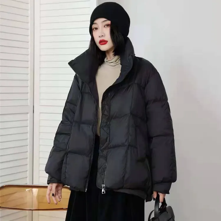 纪梵珂JFK加厚羽绒服新款文艺方格立领冬装AX2