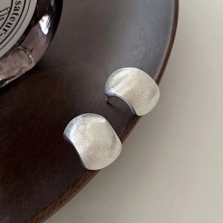 925银耳饰 S925银拉丝耳环女通体纯银ins耳饰韩国轻奢感银耳钉E45