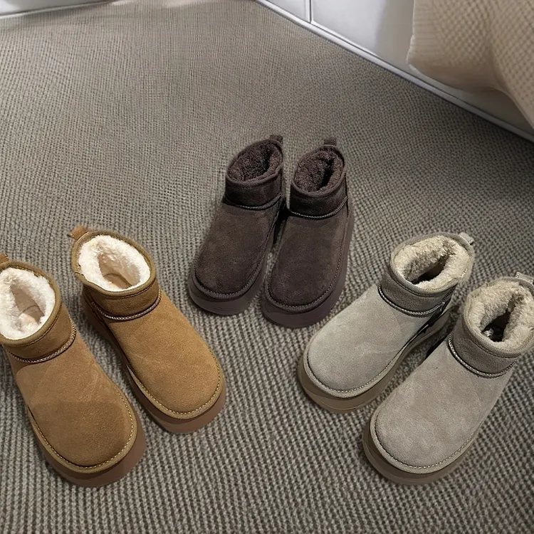 TS百搭厚底雪地靴女2025冬季新款皮毛一体加厚保暖面包大棉鞋