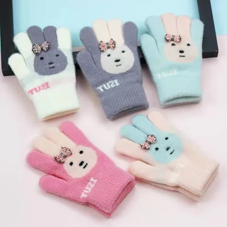 年终促销冬季儿童卡通小兔子保暖手套学生写字宝宝小手套（7-15岁）