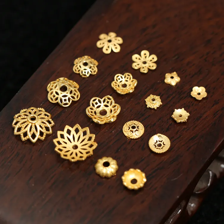 925银银制品 古法银镀金花托4-12mm花帽隔片diy手链手串珠托配件