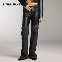 【进口牛仔面料】Miss Sixty秋季新款牛仔裤女设计感皮质拼接