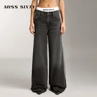 Miss Sixty牛仔裤撞色拼接条纹梨形显瘦宽松阔腿长裤复古丹宁风