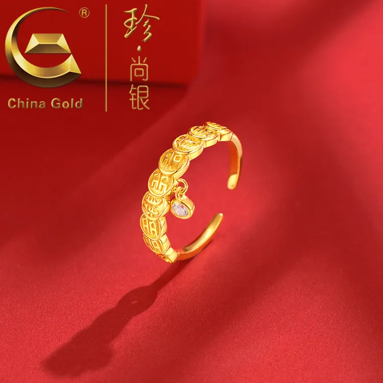 【中国黄金】#财源滚滚  S925银钱多多戒指时尚国潮精致简约款