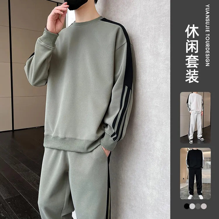 秋冬季新款圆领卫衣套装男士潮流韩版户外休闲时尚运动长袖两件套