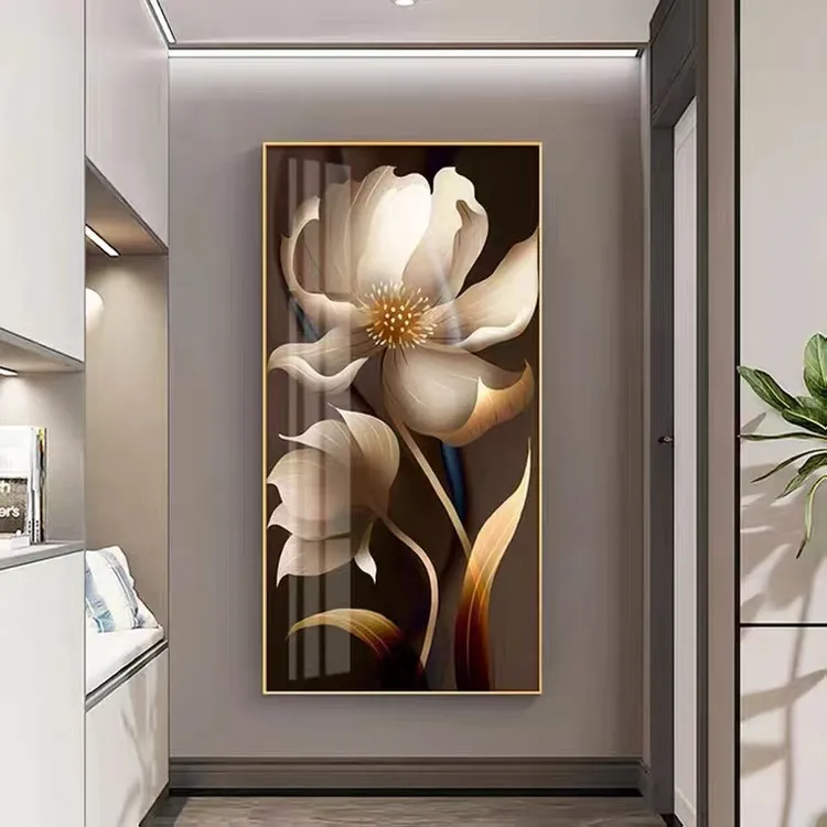 带灯玄关画《花开富贵》【多款画面选择】镶钻晶瓷装饰画金框设计艺术
