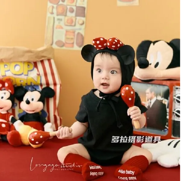 米奇主题宝宝百天照周岁照摄影服装道具百日照周岁照影楼儿童摄影