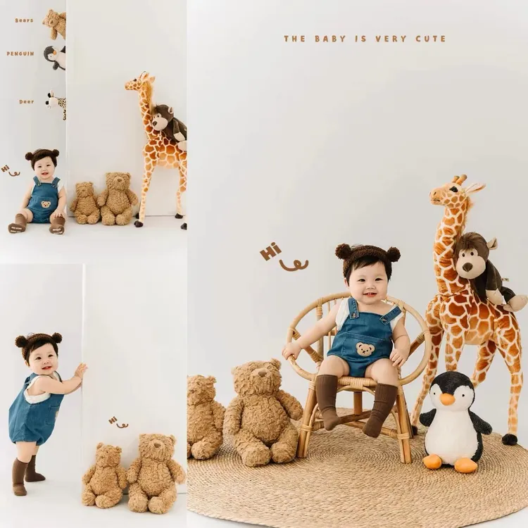 牛仔动物园主题宝宝周岁照摄影服装道具玩偶公仔动物园主题