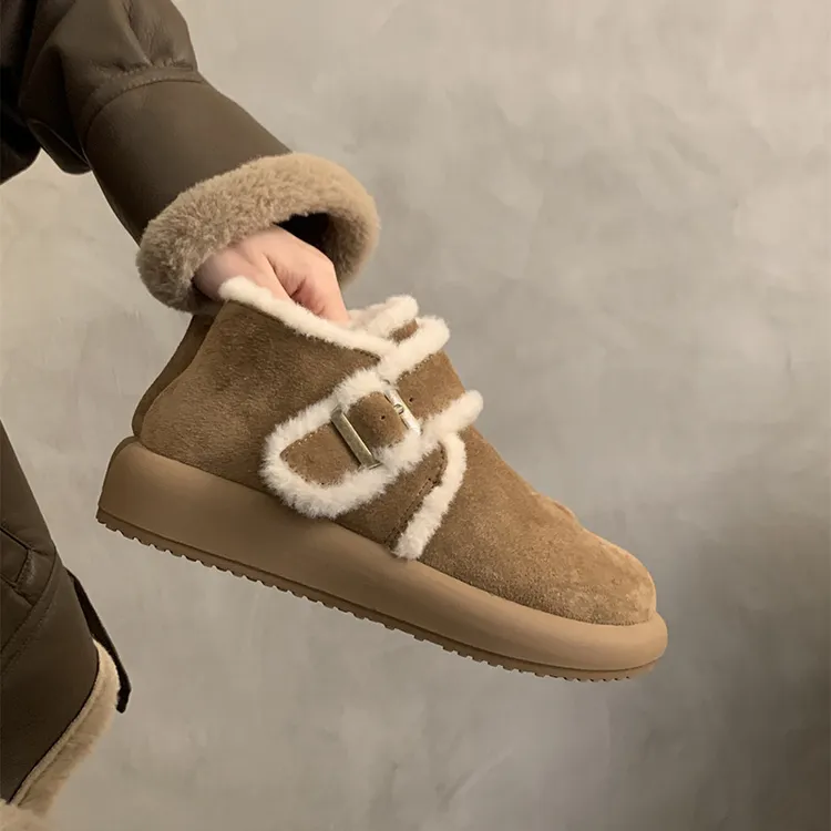 厚底雪地靴女款冬季新款复古勃肯鞋加绒保暖平底棉鞋毛毛短靴