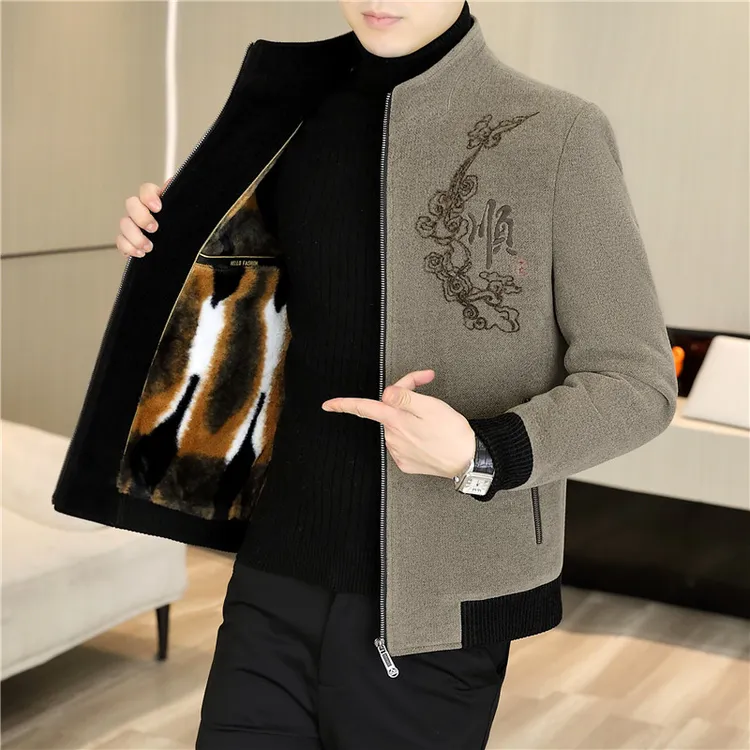 冬季新款男士加绒加厚毛呢大衣中青年短款呢子夹克韩版保暖外套男