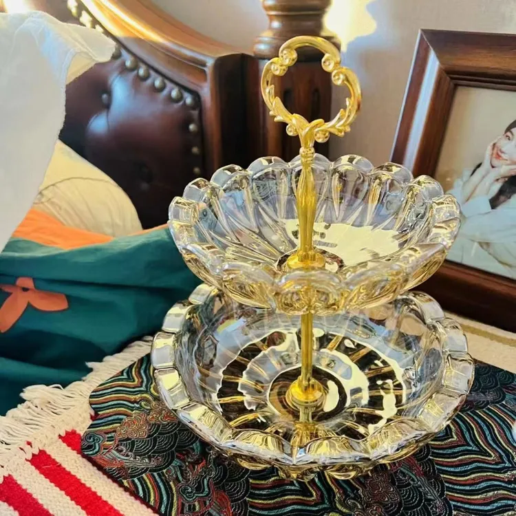 创意轻奢客厅家用茶几双层水晶玻璃果盘网红高档糖果零食干水果盘
