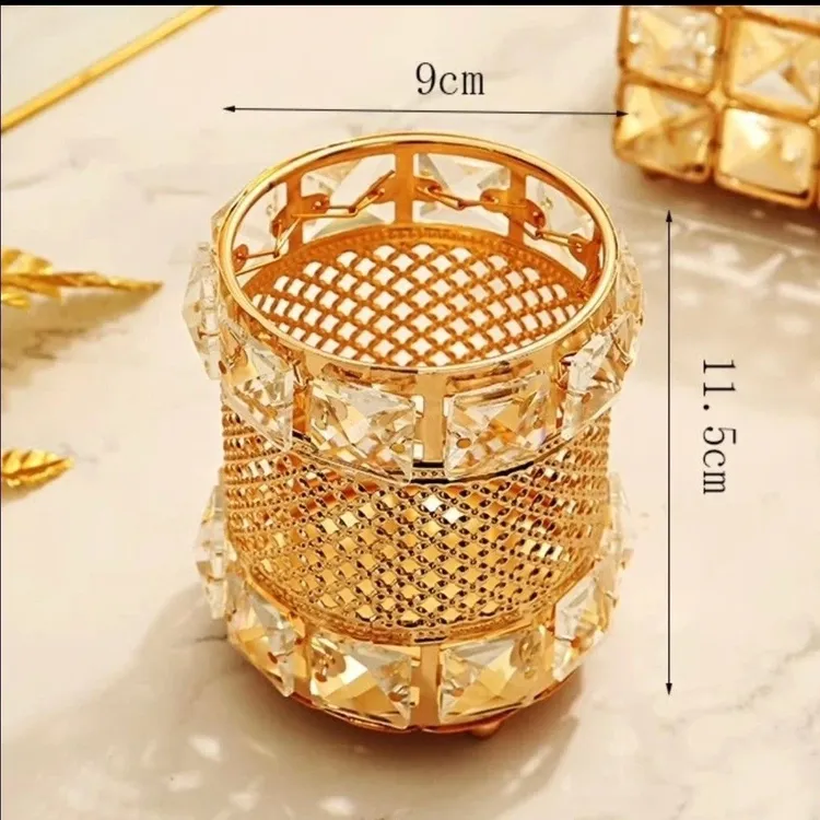 欧式水晶化妆笔筒收纳刷子化妆品桌面收纳金属眉笔筒