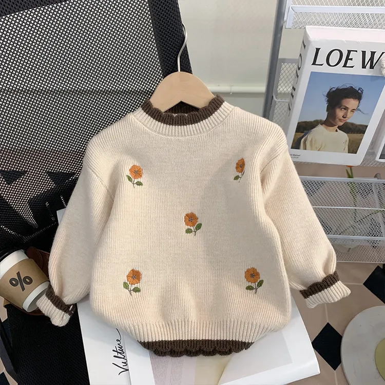 女童毛衣春秋装新款洋气圆领儿童打底衫小童冬季女宝宝上衣针织衫