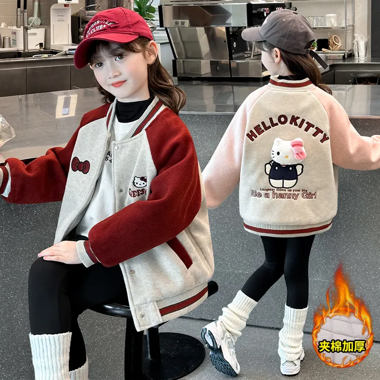 女童棒球服外套加厚秋冬装新款中大童网红保暖夹棉夹克衫呢子上衣