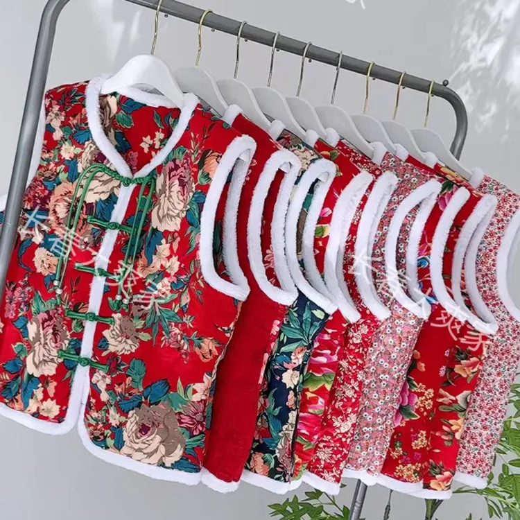 马甲民族风东北风圆领修身盘扣深秋冬款短款棉马夹105