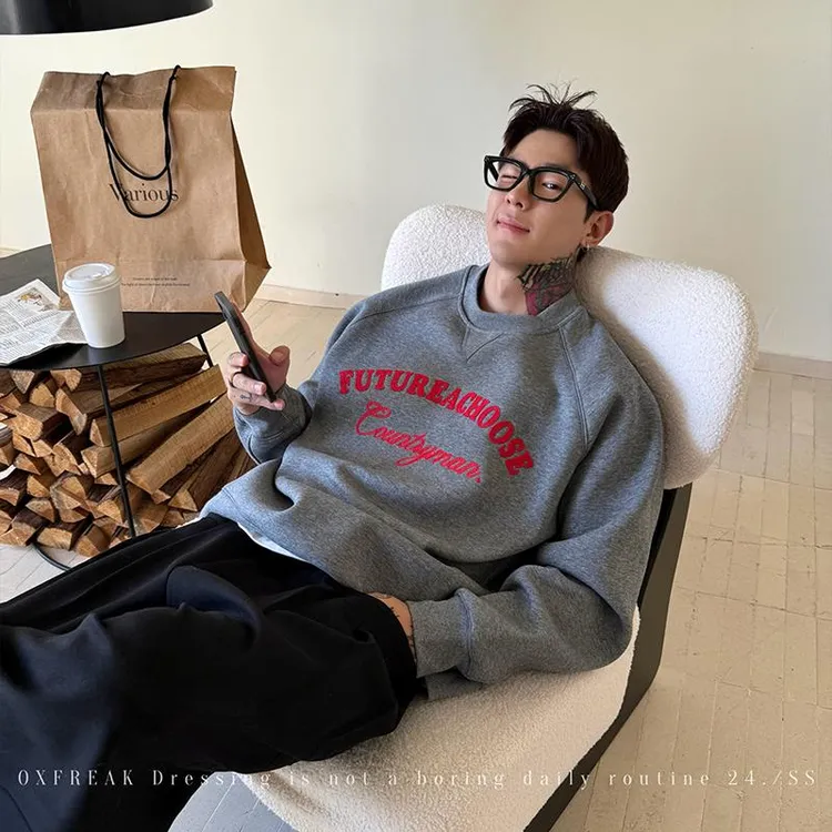 OXFREAK 25FW「撞色字母绣花」500G重磅美式复古卫衣男加绒长袖衫