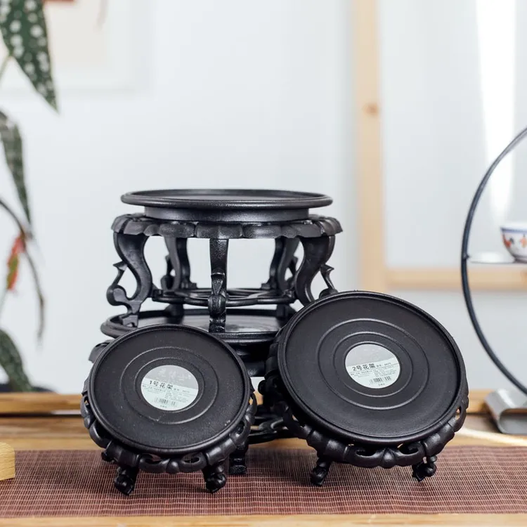 树脂花盆底座托盘架鱼缸花瓶奇石头摆件盆景托园艺底座仿木托花架