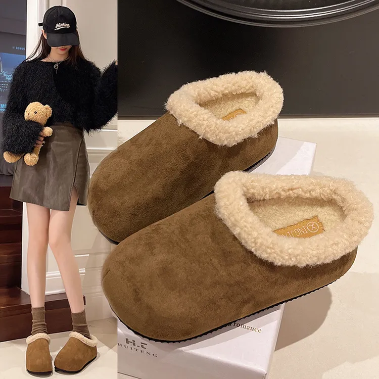 厚底勃肯包头半拖鞋女外穿2024新款秋冬一脚蹬加绒保暖棉拖鞋