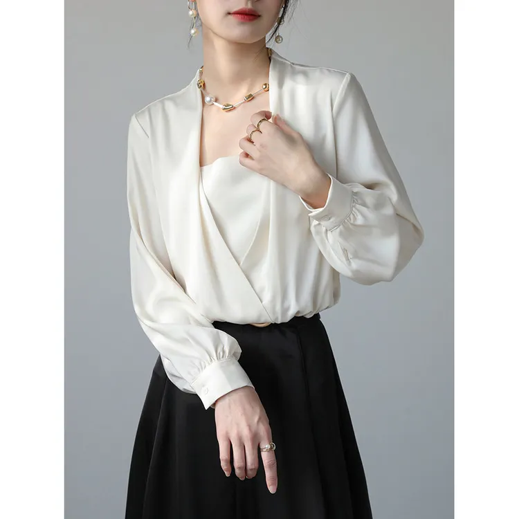 法式白色领领长袖衬衫女装小香风气质通勤百搭春季上衣高级感衬衣