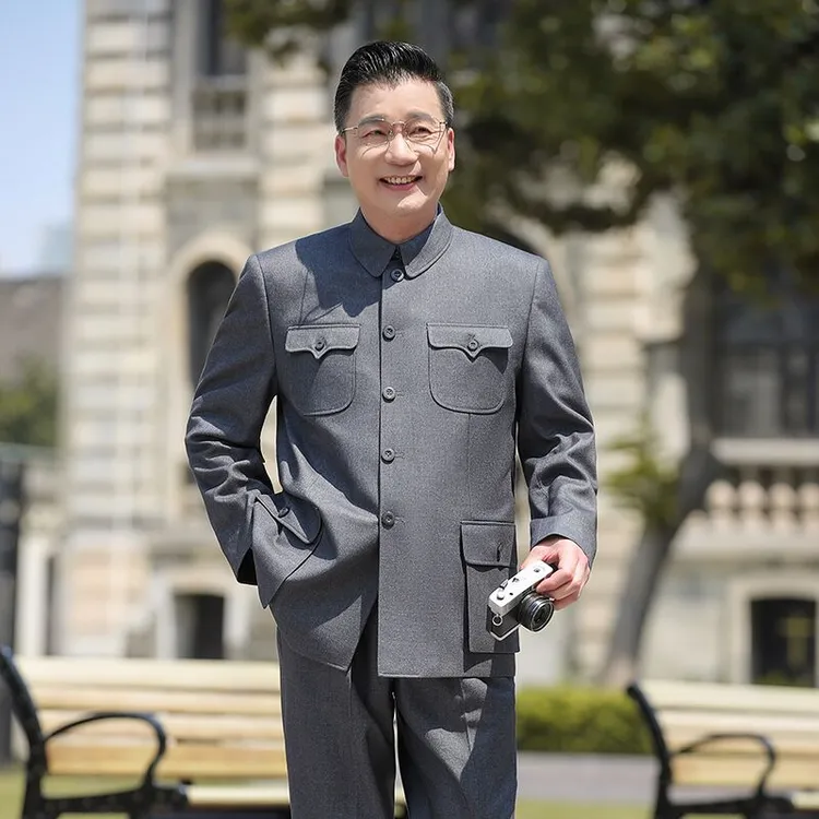 百力尼中老年高档中山装套装春秋爷爷装老人休闲老式中国风中山服