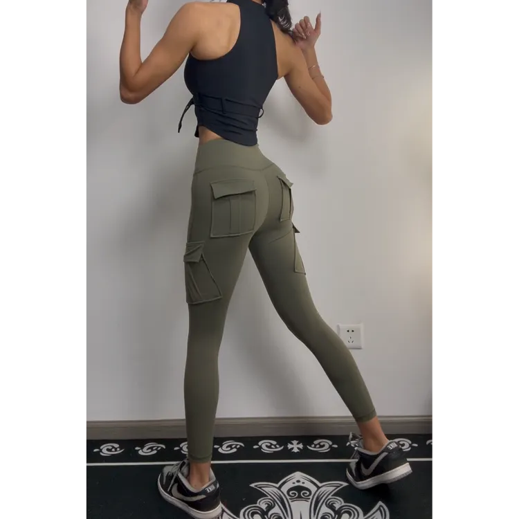 ALJS【爱琳】运动工装长裤裸感高腰瑜伽裤显翘提臀蜜桃健身训练长裤