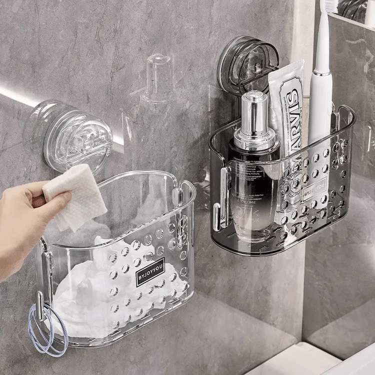 【佳立方】吸盘洗脸巾收纳筐卫生间免打孔壁挂洗漱台擦脸巾收纳架