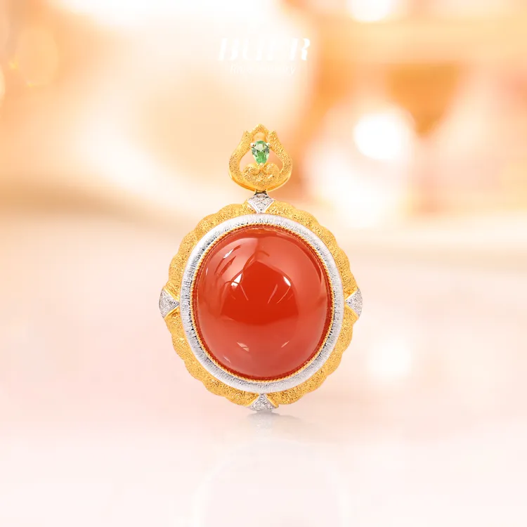 【不二】南红18K金蛋面吊坠官方旗舰店正品时尚轻奢高级大气质女款