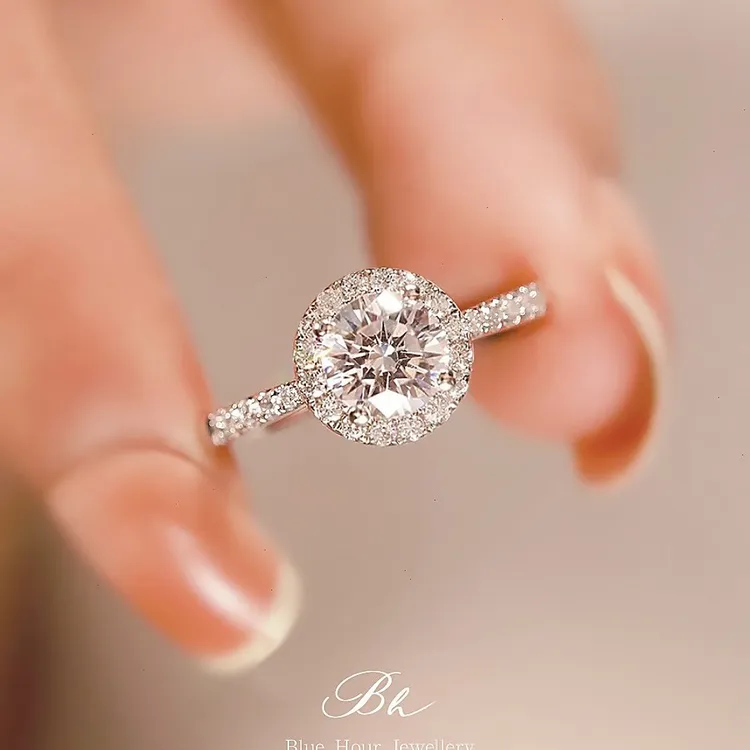 秘蓝 925银莫桑石戒指 璀璨星云钻戒/豪华圆包情侣订求婚奢华结婚