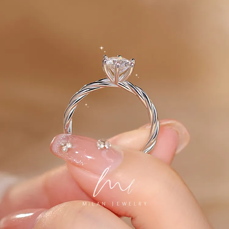 秘蓝 925银莫桑石戒指 落日时光钻戒/轻奢高级小众经典结婚求婚戒