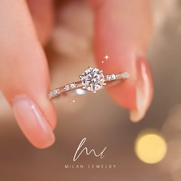 秘蓝 925银莫桑石戒指 偏爱六爪钻戒/小众设计高级感求婚婚戒时尚