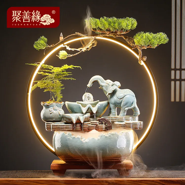 创意流水摆件加湿循环水转运球玄关办公室大象装饰品公司开业礼物