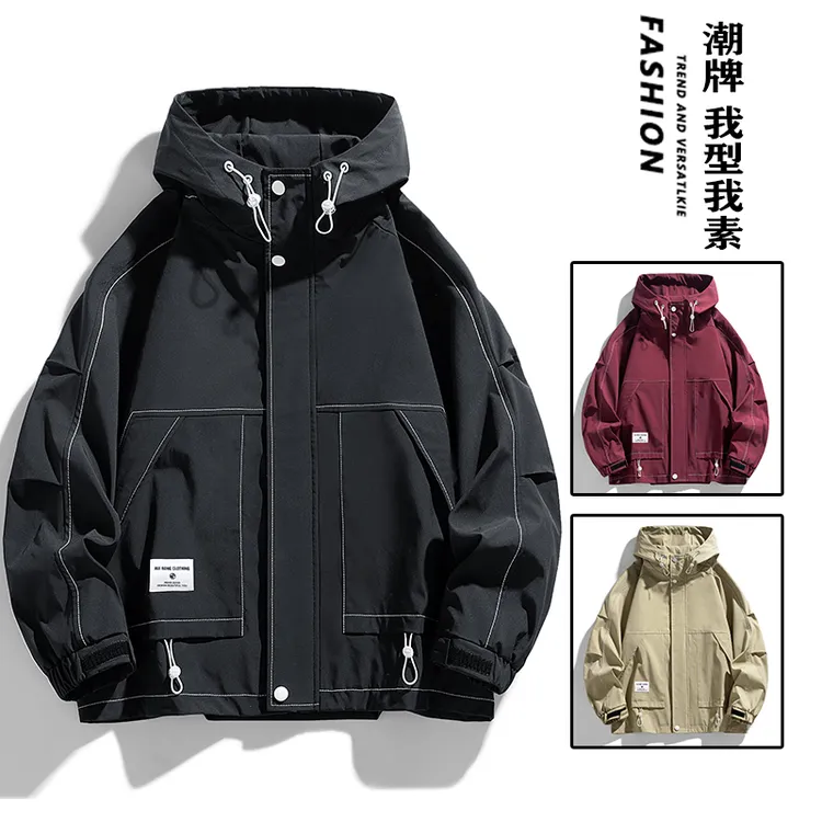 以纯以纯春秋季大码夹克男连帽宽松工装潮牌山系户外胖子男防水防