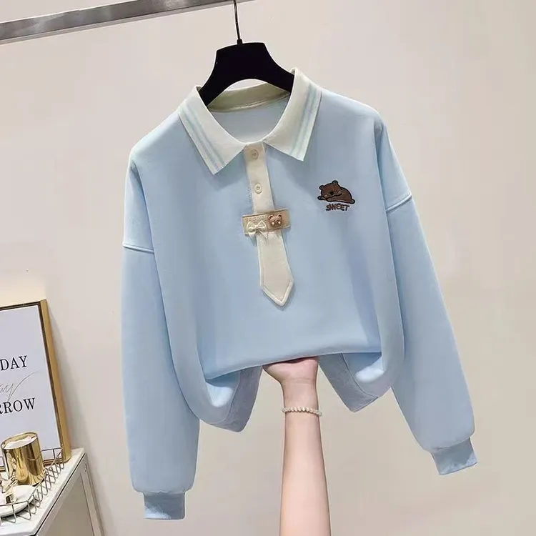 女童卫衣新款儿童洋气春秋POLO上衣长袖中大童学院风宽松时尚百搭