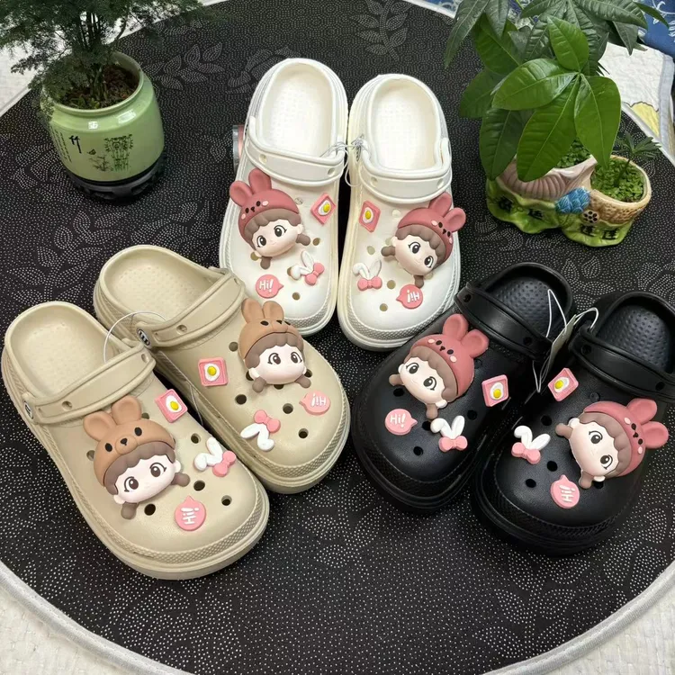 2024新款女孩夏季舒适洞洞鞋网红时尚√厚底防滑拖鞋女≈