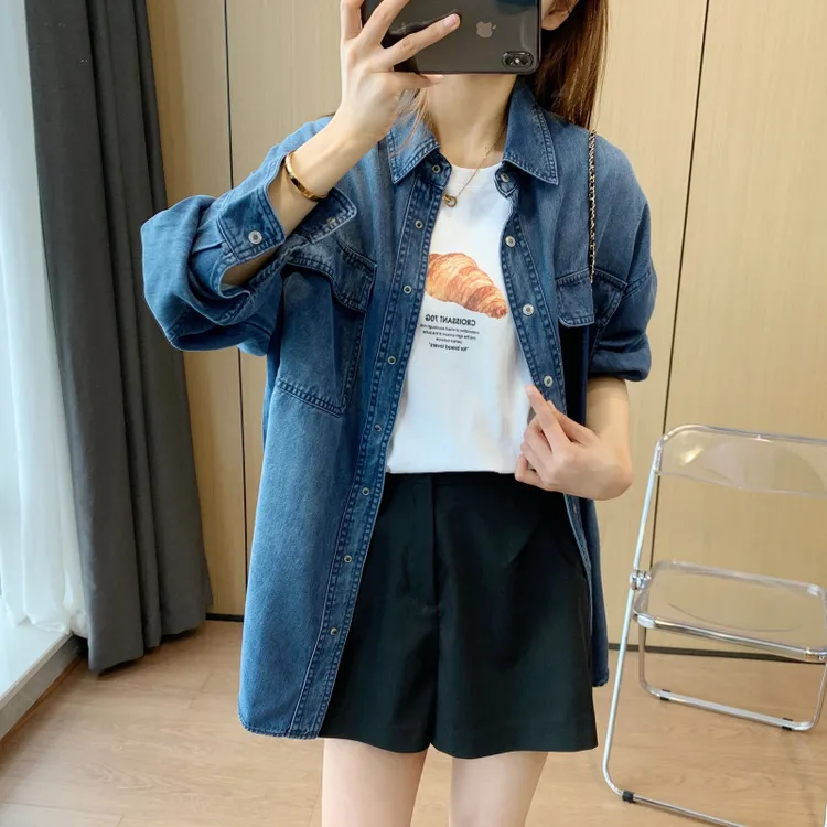 2023春季新款 高级感百搭韩版宽松显瘦牛仔外套长袖衬衫上衣