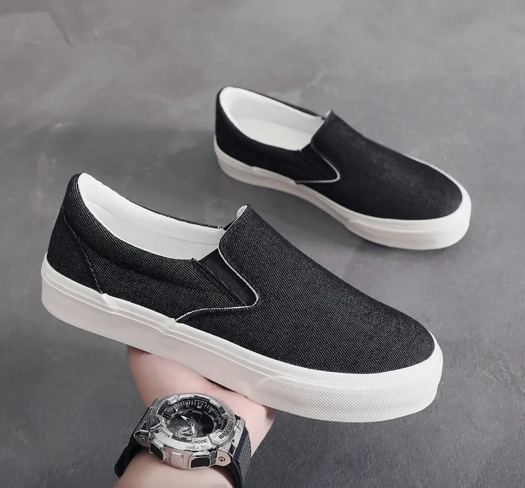 新款潮流牛仔帆布鞋休闲鞋老北京布鞋一脚蹬懒人鞋增高厚底男鞋