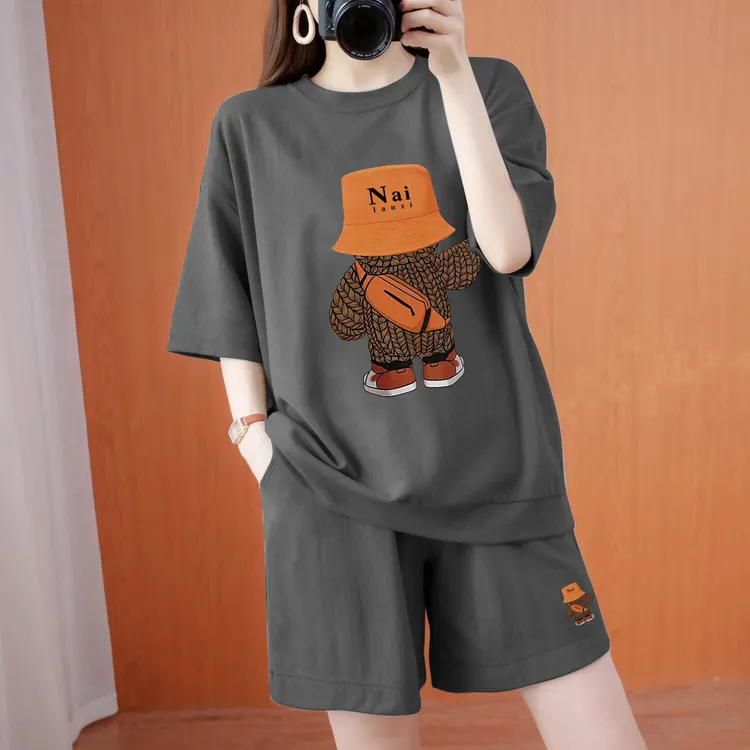 【赠运费险】休闲套装纯棉大码女装短袖裤上衣女夏款宽松运动服显瘦