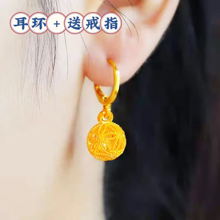 合金耳饰 正品 金色耳环女款气质时尚百搭绣球圈圈简约耳饰不掉色