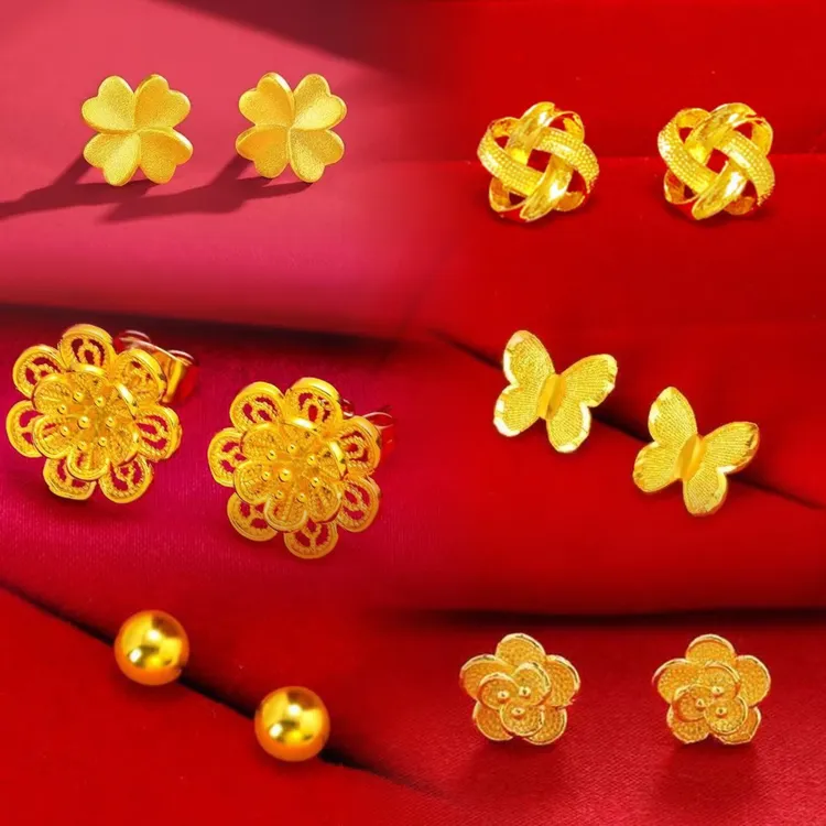 【高定】四叶草耳钉玫瑰花耳钉富贵花蝴蝶豆豆金色简约不掉色气质