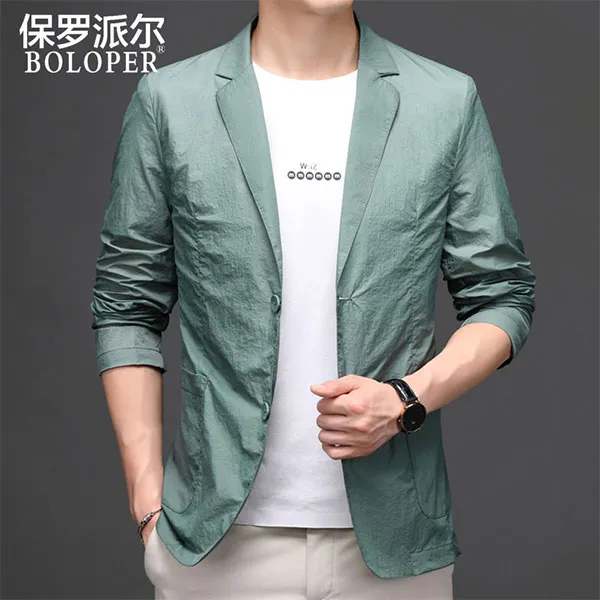 保罗2025春夏季休闲西服男薄款外套商务修身单件上衣超薄防晒西装