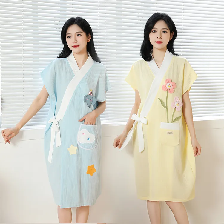 可穿式浴袍夏季柔软纯棉纱布浴巾薄款透气成人学生家用洗澡T140