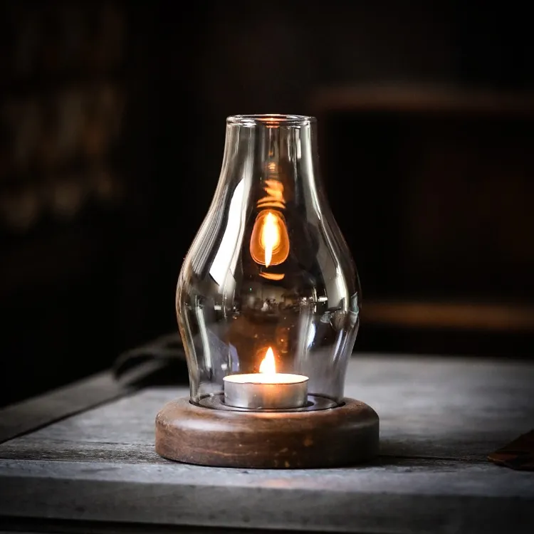 日式玻璃烛台香薰灯奇楠沉香蜡烛香薰灯复古家用卧室隔火熏香炉