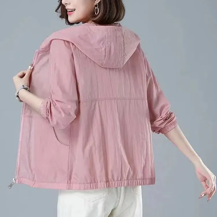防晒衣女短款宽松大码长袖防晒服连帽夏季防晒妈妈装薄外套商品图