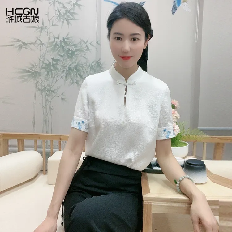 浒城古娘夏季中式桑蚕丝立领时尚清凉舒适女士盛研衬衫BMT18708