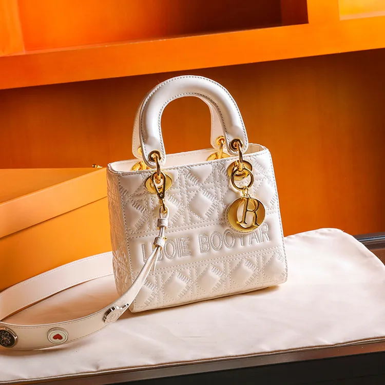 漆皮戴妃包包女2024新款潮设计感小众洋气手提包女菱格链条斜挎包