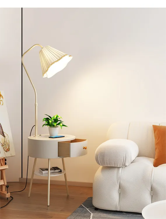 花朵落地灯客厅卧室奶油风氛围高级颜值设计感置物床头柜一体台灯